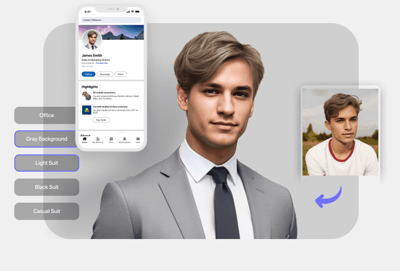 獨家AI技術，讓LinkedIn頭像更有專業感。